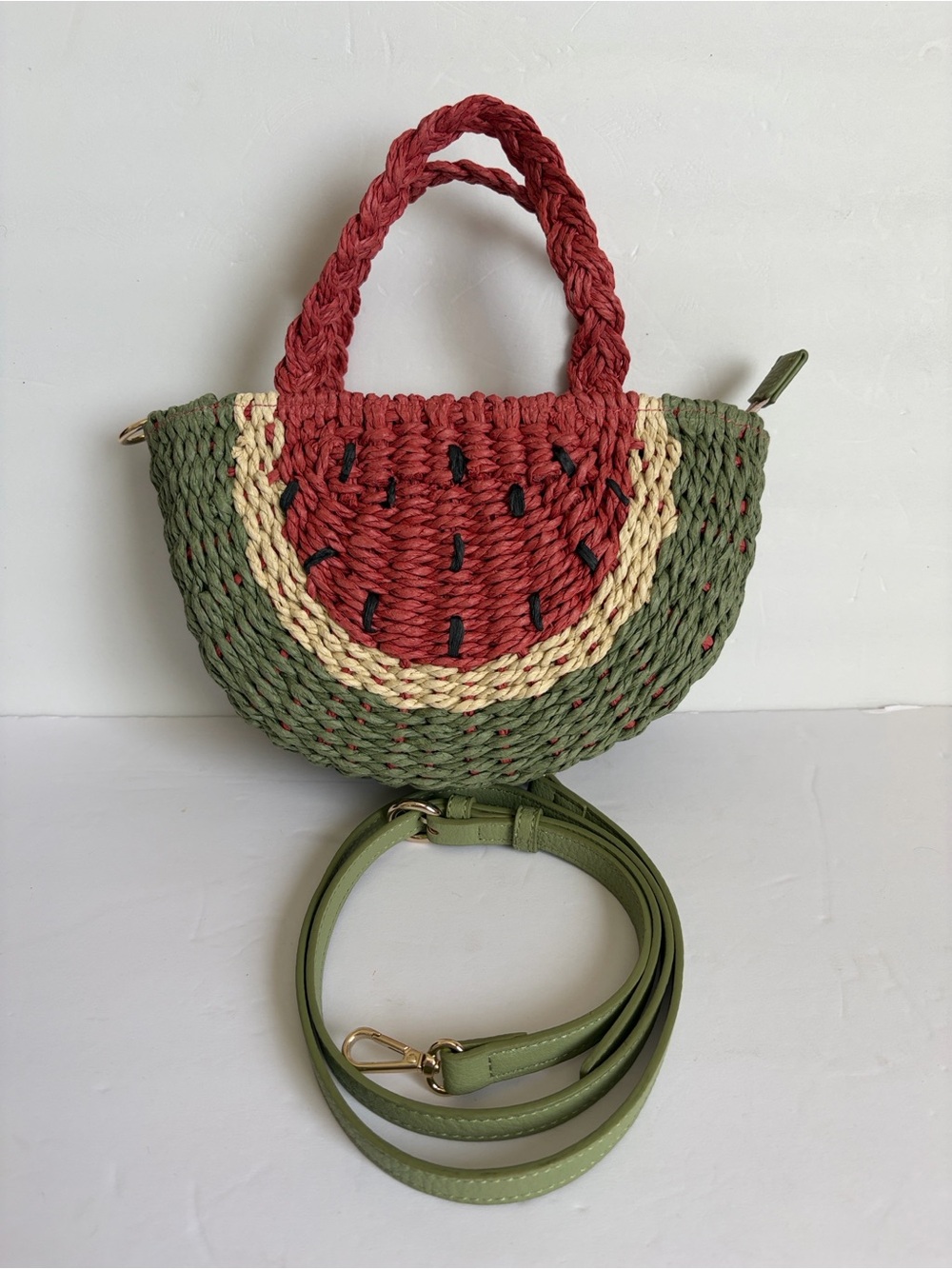 LC Lauren Conrad Green & Red Woven Half-Moon Crossbody